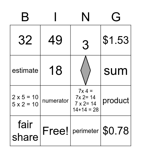 3rd Grade Math Review Bingo Card