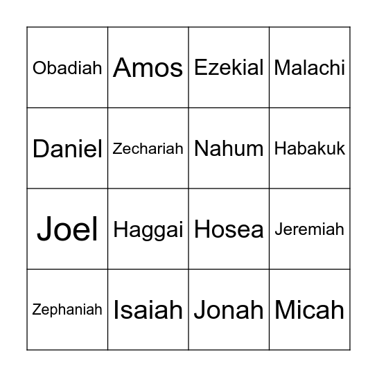 Prophets Bingo Card