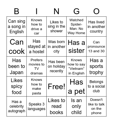 Bingo Icebreaker Bingo Card