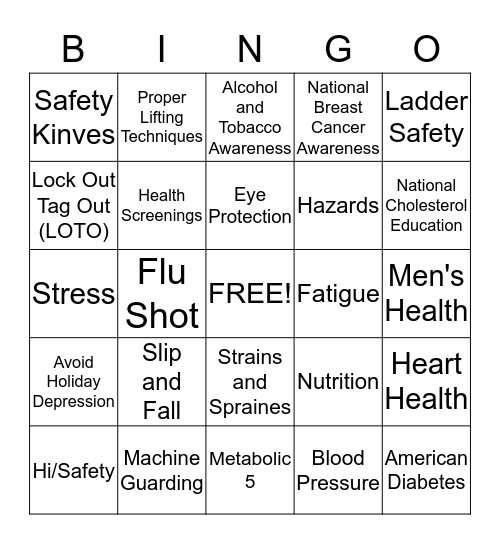 Safety Bingo Card