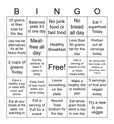 New Bingo Food Challenge 4/11-15 Bingo Card