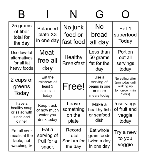 New Bingo Food Challenge 4/11-15 Bingo Card