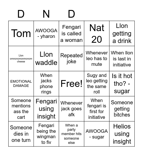 DND BINGO Card