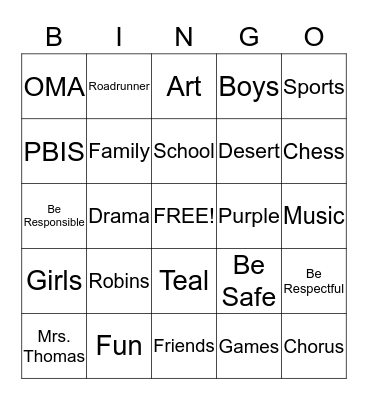 Robins Bingo Card