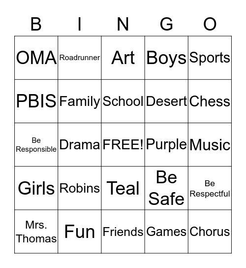 Robins Bingo Card