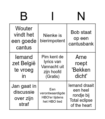 N8 Cantus Bingo Card