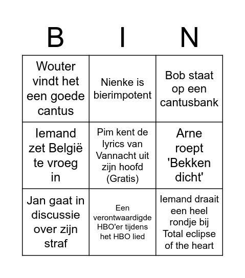 N8 Cantus Bingo Card