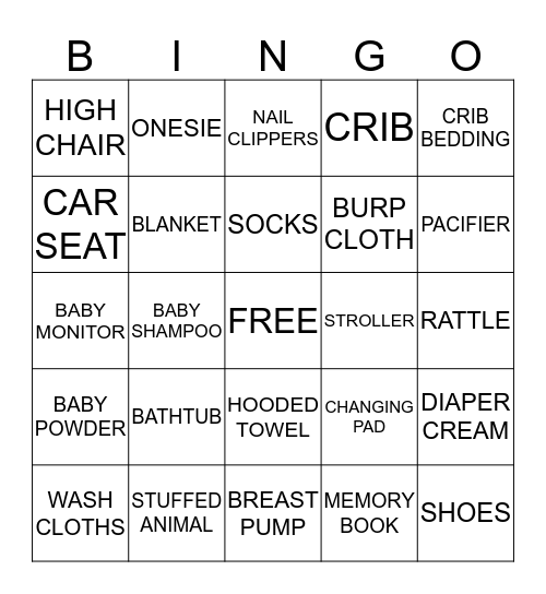 WELCOME BABY Bingo Card