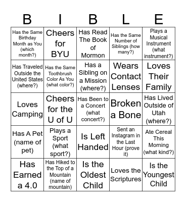 Name Bingo Card