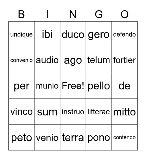 Latin Semester 2 Lesson 12-14 Bingo Card