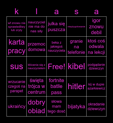 bingo klasowe co tydzien nowe koszt 1.50zł Bingo Card