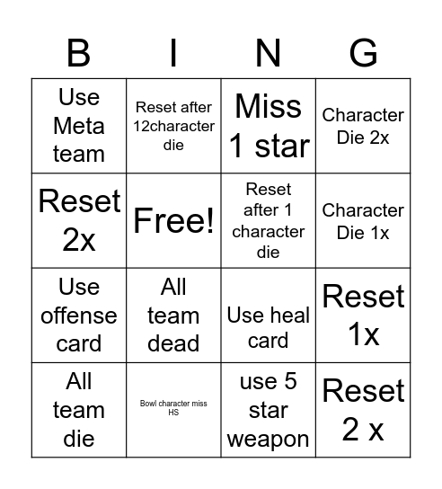 Abyss Fit Bingo Card