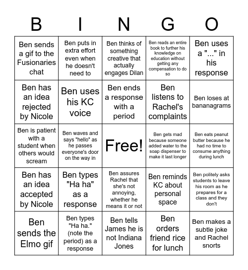 Ben's Bingo Sheet Bingo Card