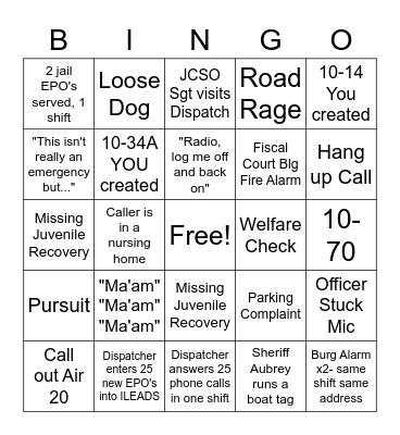 Dispatcher Bingo Card