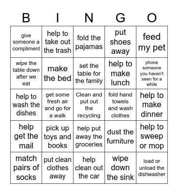 Helping Hands Bingo Card
