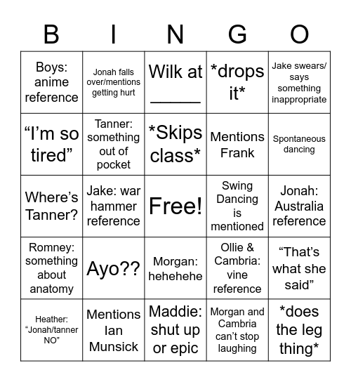 BKFL Bingo Card