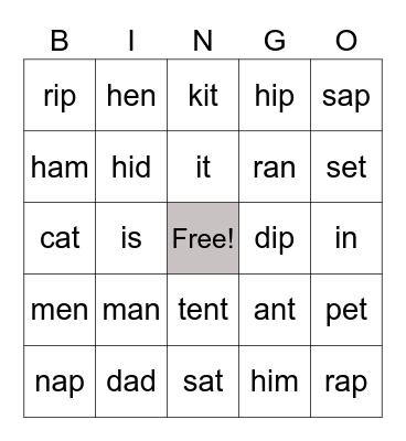 Jolly Phonics Set 2 Bingo Card