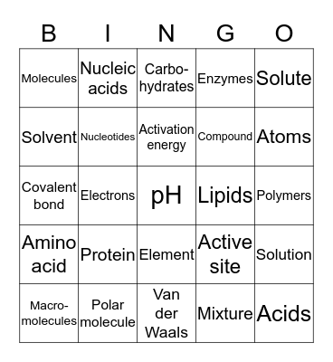 Biology Chapter 6 Vocabulary  Bingo Card