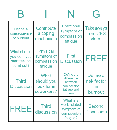 Burnout Bing(O) Bingo Card