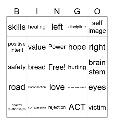 Positive Intent Bingo Card