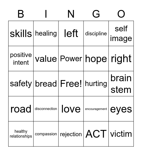 Positive Intent Bingo Card
