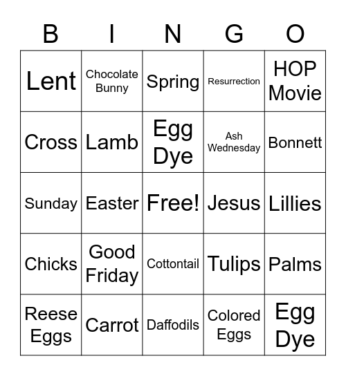 EASTER  Bingo Card