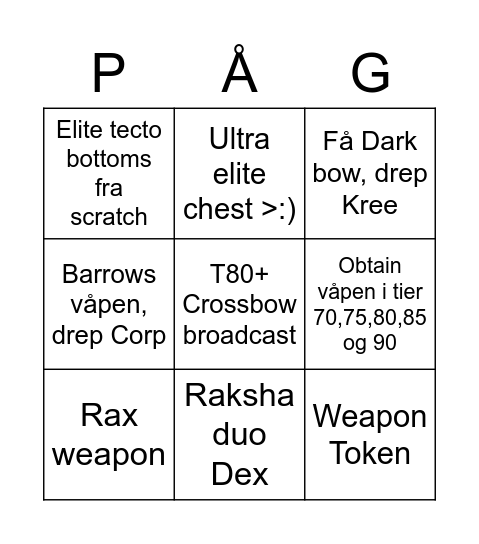 Pågskebingoere Bingo Card