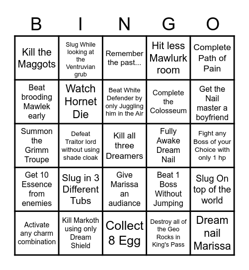 Hollow Knight Bingo Card