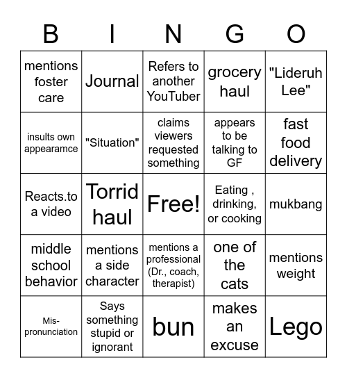 Marianne's ALR Bingo Card