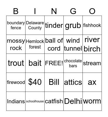 My Side of the Mountain Bingo Card