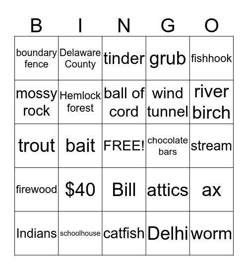 My Side of the Mountain Bingo Card
