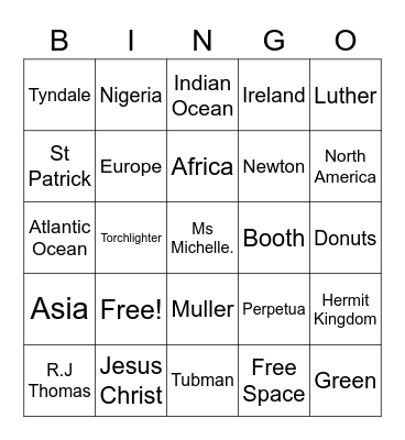 Torchlighters Bingo Card