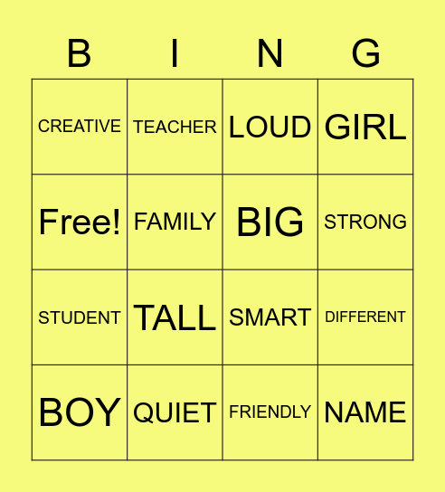 Unit 1 voacabulary Bingo Card