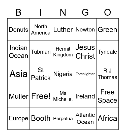 Torchlighters Bingo Card