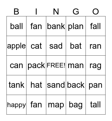 Words and Pictures Bingo Card