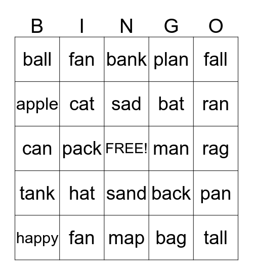 Words and Pictures Bingo Card
