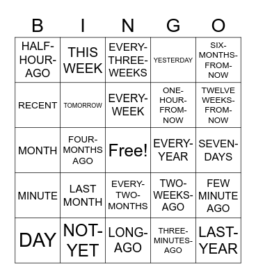 ASL Time and Time Frames Bingo Card
