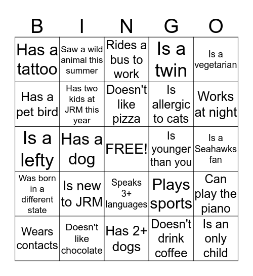 Untitled Bingo Card
