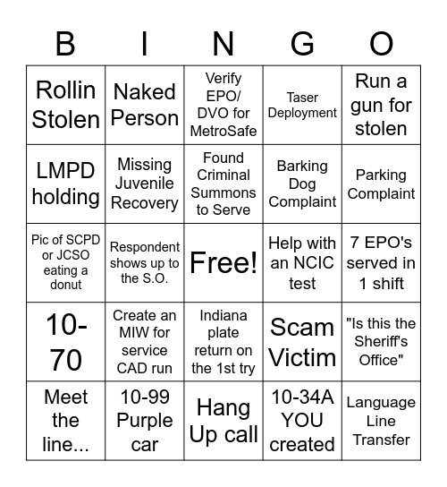 Dispatcher Bingo Card