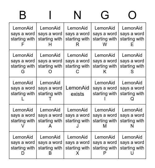 LemonAid bingo Card