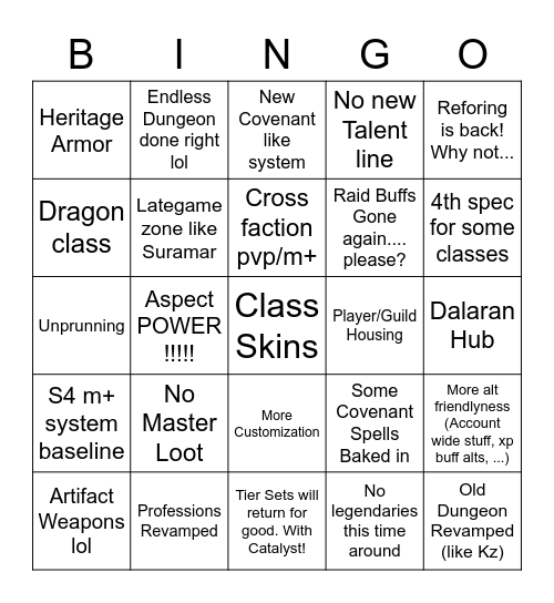 Dragonflight Bingo Card Bingo Card