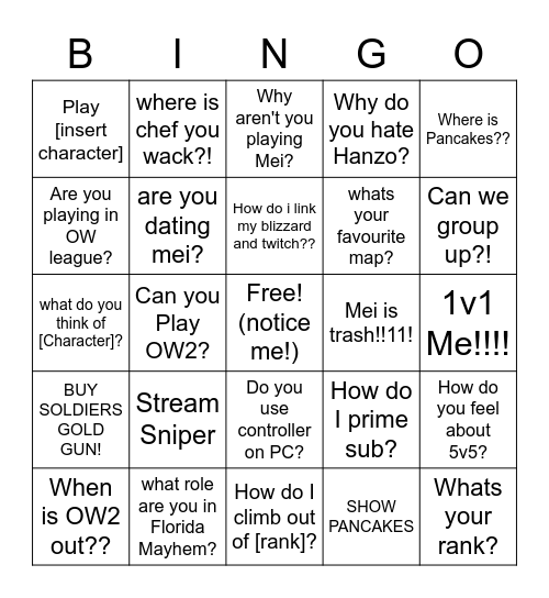 BroYouWack's Twitch Chat Bingo Card