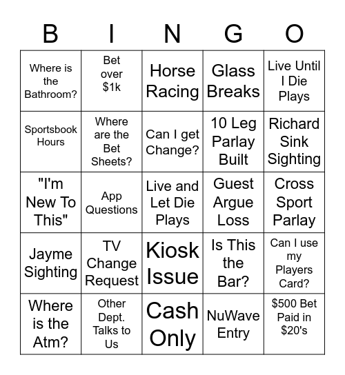 SPORTSBOOK BINGO Card