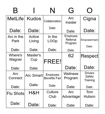 Arc Bingo Card
