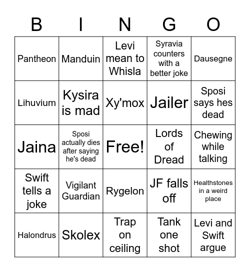 Last Light Heroic Bingo Card