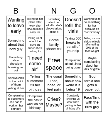 Emily’s birthday bingo Card