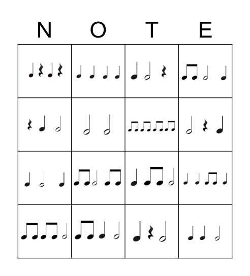 Quarter Eighth and Half Notes Bingo Card