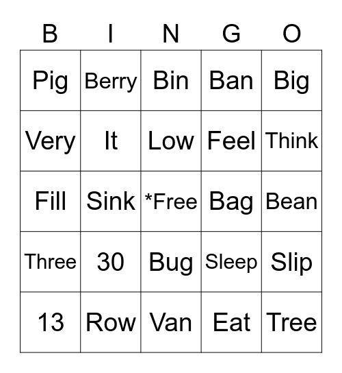 Phonics Bingo Card