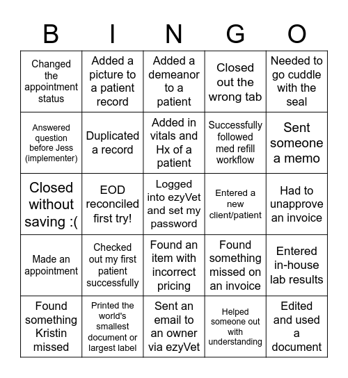 ezyVet GO LIVE! Bingo Card