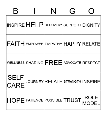 RECOVERY BINGO Card